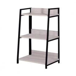 37 in. Washed White and Black Wooden 3-Shelf Bookcase by Benjara