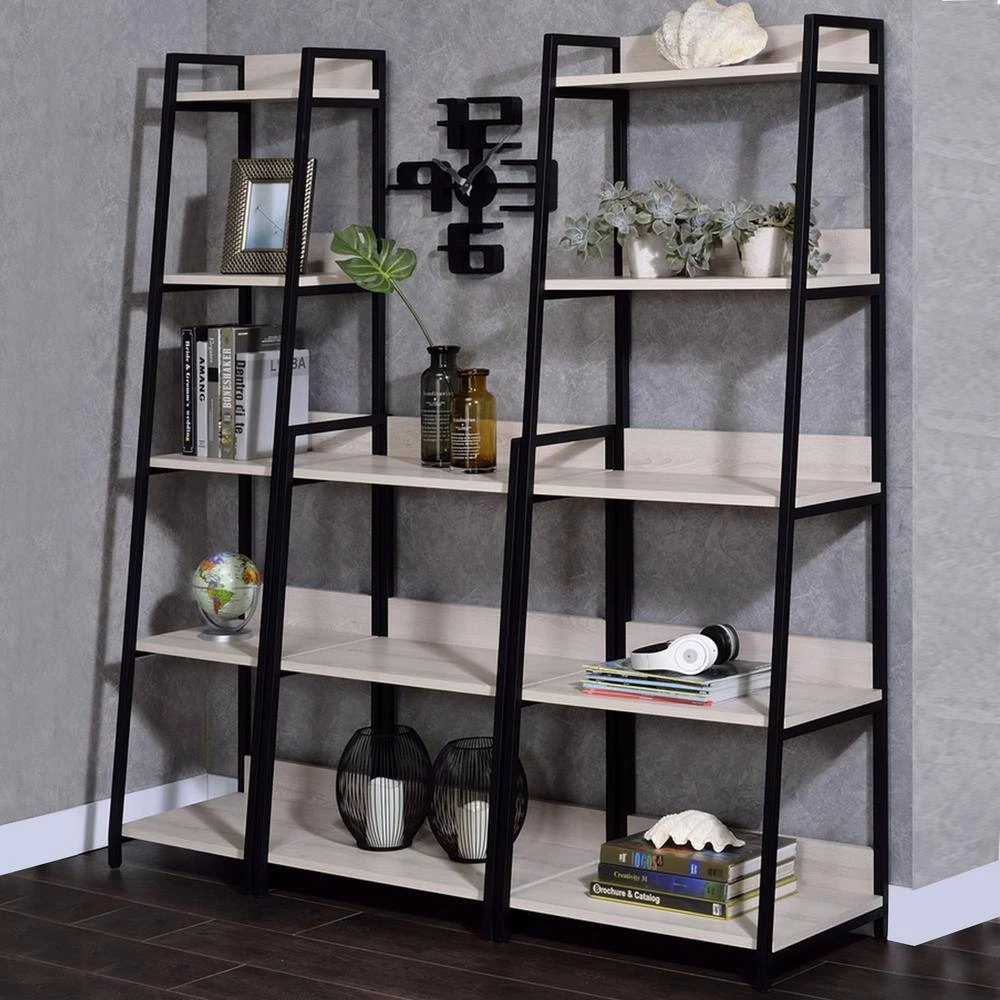 67 in. H Washed White and Black Wooden 5-Shelf Accent Bookcase by Benjara 6 67 in. H Washed White and Black Wooden 5-Shelf Accent Bookcase by Benjara - Image 6