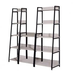 67 in. H Washed White and Black Wooden 5-Shelf Accent Bookcase by Benjara