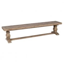 18 in. H Weathered Brown Rectangular Reclaimed Wood Bench with Trestle Base by Benjara
