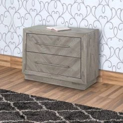 Weathered Brown 2-Drawer Wooden Nightstand with Inlaid Pattern 17 in. L x 30 in. W x 24 in. H by Benjara -Cheap Benjara Store weathered brown benjara nightstands bm206671 31 1000