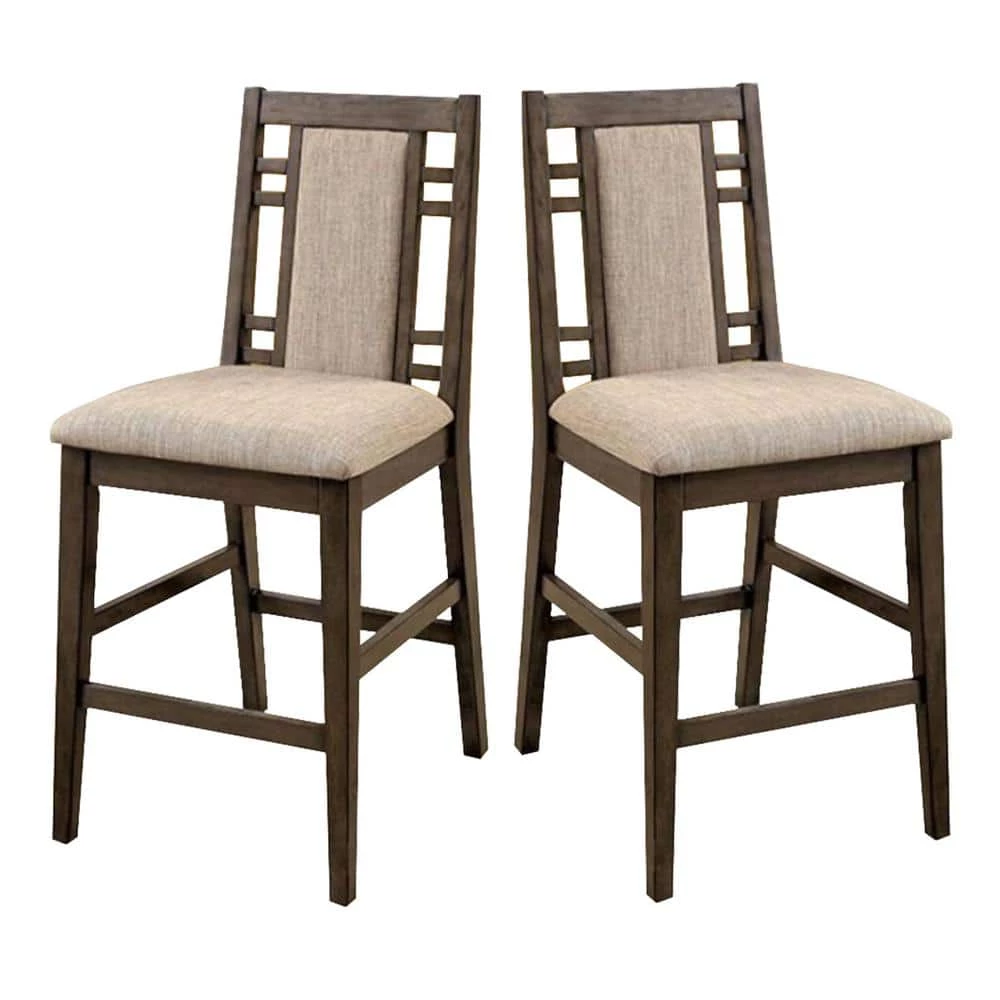 Eris II Transitional Gray Counter Height Chair with Fabric (Set of 2) by Benjara 1 Eris II Transitional Gray Counter Height Chair with Fabric (Set of 2) by Benjara