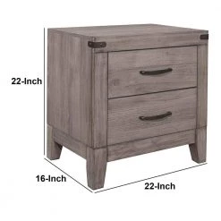 Weathered Gray 2 Drawer Wooden Night Stand with Metal Handle 22 in. L x 16 in. W x 22 in. H by Benjara -Cheap Benjara Store weathered gray benjara nightstands bm181921 40 1000