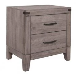 Weathered Gray 2 Drawer Wooden Night Stand with Metal Handle 22 in. L x 16 in. W x 22 in. H by Benjara