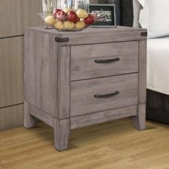 Weathered Gray 2 Drawer Wooden Night Stand with Metal Handle 22 in. L x 16 in. W x 22 in. H by Benjara -Cheap Benjara Store weathered gray benjara nightstands bm181921 fa 1000