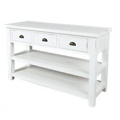 50 in. Weathered White Standard Rectangle Wood Console Table with 3-Drawers by Benjara