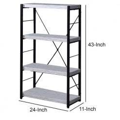 Industrial 43 in. White and Black Wooden 4 -Shelf Ladder Bookcase with Open Metal Frame by Benjara -Cheap Benjara Store white and black benjara bookcases bookshelves bm209632 44 1000