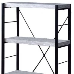 Industrial 43 in. White and Black Wooden 4 -Shelf Ladder Bookcase with Open Metal Frame by Benjara -Cheap Benjara Store white and black benjara bookcases bookshelves bm209632 4f 1000