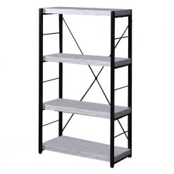 Industrial 43 in. White and Black Wooden 4 -Shelf Ladder Bookcase with Open Metal Frame by Benjara