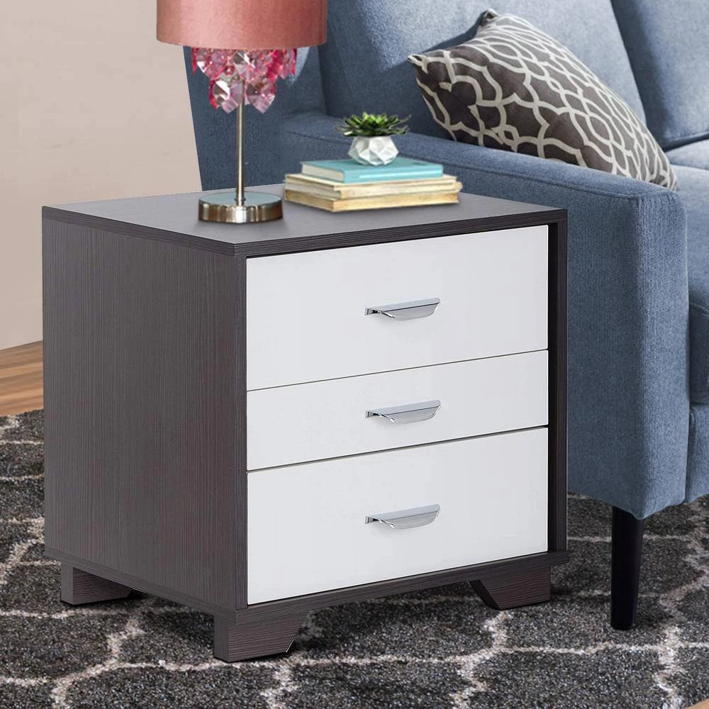 3-Drawer Eloy White and Black Classic Wood Nightstand 20 in. L x 16 in. W x 19 in. H by Benjara 6 3-Drawer Eloy White and Black Classic Wood Nightstand 20 in. L x 16 in. W x 19 in. H by Benjara - Image 6