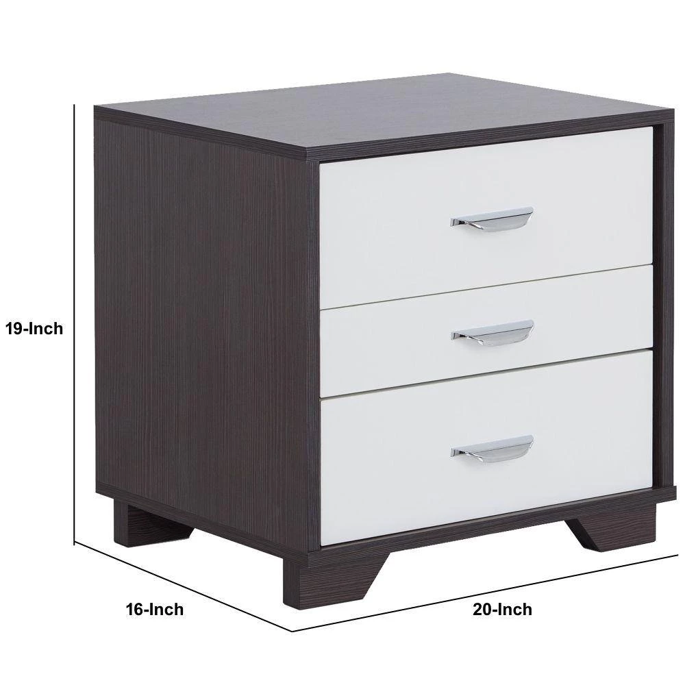 3-Drawer Eloy White and Black Classic Wood Nightstand 20 in. L x 16 in. W x 19 in. H by Benjara 5 3-Drawer Eloy White and Black Classic Wood Nightstand 20 in. L x 16 in. W x 19 in. H by Benjara - Image 5
