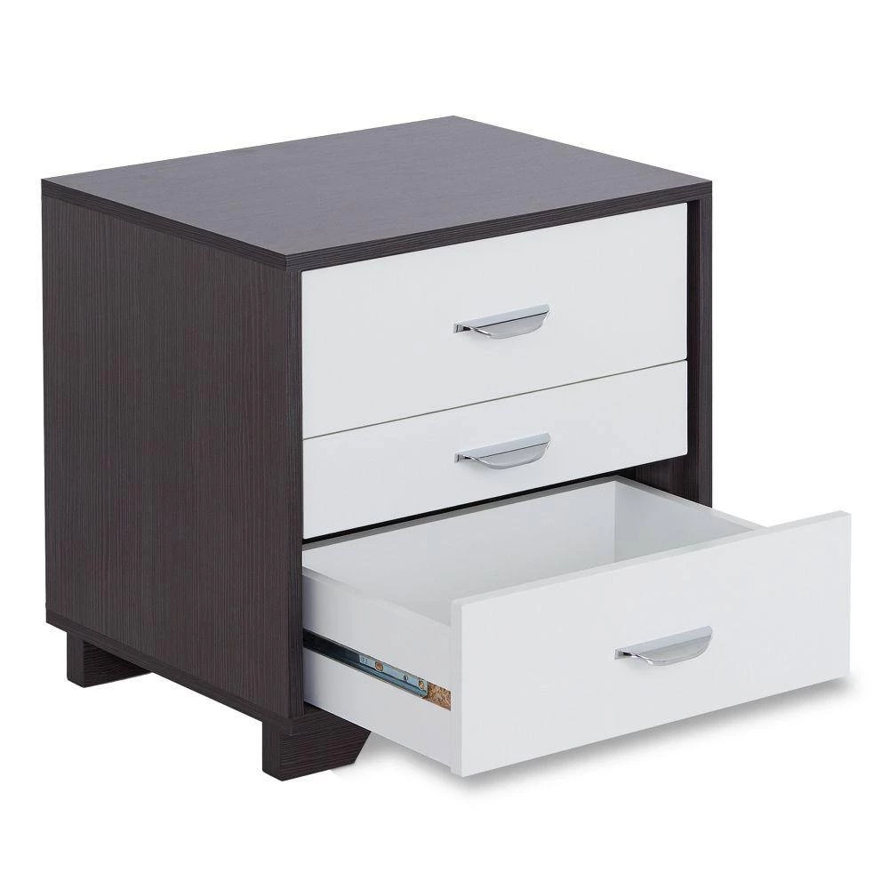 3-Drawer Eloy White and Black Classic Wood Nightstand 20 in. L x 16 in. W x 19 in. H by Benjara 3 3-Drawer Eloy White and Black Classic Wood Nightstand 20 in. L x 16 in. W x 19 in. H by Benjara - Image 3
