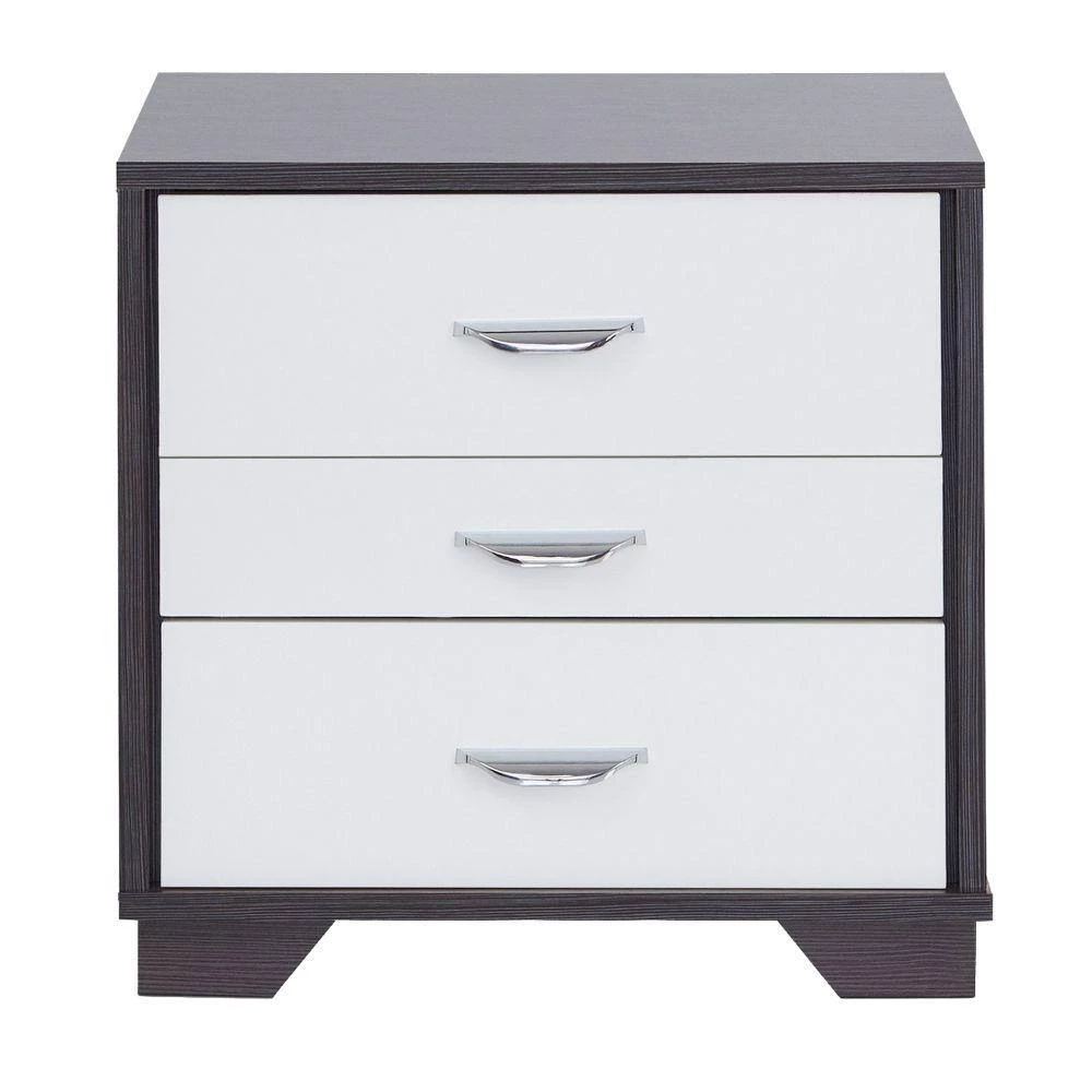 3-Drawer Eloy White and Black Classic Wood Nightstand 20 in. L x 16 in. W x 19 in. H by Benjara 2 3-Drawer Eloy White and Black Classic Wood Nightstand 20 in. L x 16 in. W x 19 in. H by Benjara - Image 2