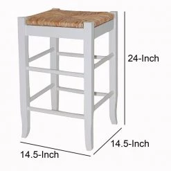24 in. H White and Brown Square Wooden Frame Counter Stool with Hand Woven Rush by Benjara -Cheap Benjara Store white and brown benjara bar stools bm61433 44 1000