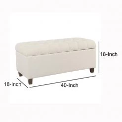 40 in. W x 14 in. H White and Brown Fabric Upholstered Button Tufted Wooden Bench with Hinged Storage by Benjara -Cheap Benjara Store white and brown benjara bedroom benches bm195765 44 1000