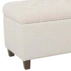 40 in. W x 14 in. H White and Brown Fabric Upholstered Button Tufted Wooden Bench with Hinged Storage by Benjara -Cheap Benjara Store white and brown benjara bedroom benches bm195765 c3 1000
