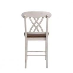 42 in. H White and Brown Wooden Counter Chair with Overlapped X Shaped Back (Set of 2) by Benjara -Cheap Benjara Store white and brown benjara dining chairs bm194405 1f 1000
