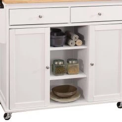 47 in. L x 18 in. W x 34 in. H White and Brown 2-Drawer Wooden Kitchen Cart with 2-Shelve and Casters by Benjara -Cheap Benjara Store white and brown benjara kitchen carts bm163658 1f 1000