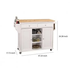 47 in. L x 18 in. W x 34 in. H White and Brown 2-Drawer Wooden Kitchen Cart with 2-Shelve and Casters by Benjara -Cheap Benjara Store white and brown benjara kitchen carts bm163658 44 1000