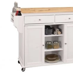 47 in. L x 18 in. W x 34 in. H White and Brown 2-Drawer Wooden Kitchen Cart with 2-Shelve and Casters by Benjara -Cheap Benjara Store white and brown benjara kitchen carts bm163658 4f 1000