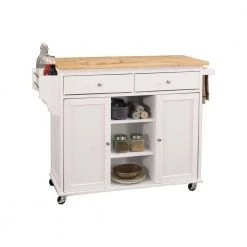 47 in. L x 18 in. W x 34 in. H White and Brown 2-Drawer Wooden Kitchen Cart with 2-Shelve and Casters by Benjara -Cheap Benjara Store white and brown benjara kitchen carts bm163658 76 1000