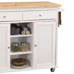 47 in. L x 18 in. W x 34 in. H White and Brown 2-Drawer Wooden Kitchen Cart with 2-Shelve and Casters by Benjara -Cheap Benjara Store white and brown benjara kitchen carts bm163658 c3 1000