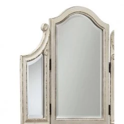 Antiqued White and Brown Wooden Mirror Stool Set with Square Tapered Legs by Benjara -Cheap Benjara Store white and brown benjara makeup vanities bm213248 c3 1000