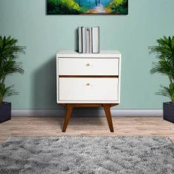 2-Drawer White and Brown Wooden Nightstand with Angled Legs 26 in. H x 21 in. W x 16 in. D by Benjara -Cheap Benjara Store white and brown benjara nightstands bm220496 c3 1000