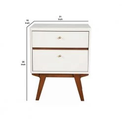 2-Drawer White and Brown Wooden Nightstand with Angled Legs 26 in. H x 21 in. W x 16 in. D by Benjara -Cheap Benjara Store white and brown benjara nightstands bm220496 fa 1000
