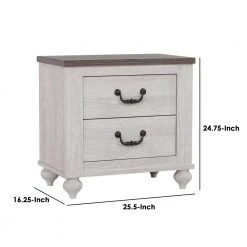 2-Drawer White and Brown Nightstand with Bun Legs 24.75 in. H x 25.5 in. W x 16.25 in. L by Benjara -Cheap Benjara Store white and brown benjara nightstands bm242625 44 1000