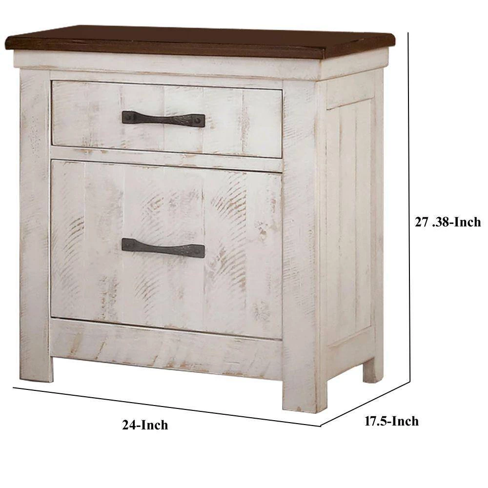 2-Drawer White and Brown Nightstand with Plank Design 32.3 in. H x 20.5 in. W x 27 in. L by Benjara 5 2-Drawer White and Brown Nightstand with Plank Design 32.3 in. H x 20.5 in. W x 27 in. L by Benjara - Image 5