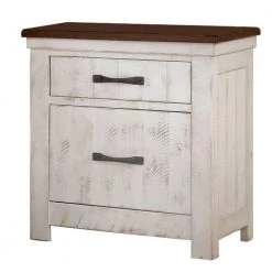 2-Drawer White and Brown Nightstand with Plank Design 32.3 in. H x 20.5 in. W x 27 in. L by Benjara
