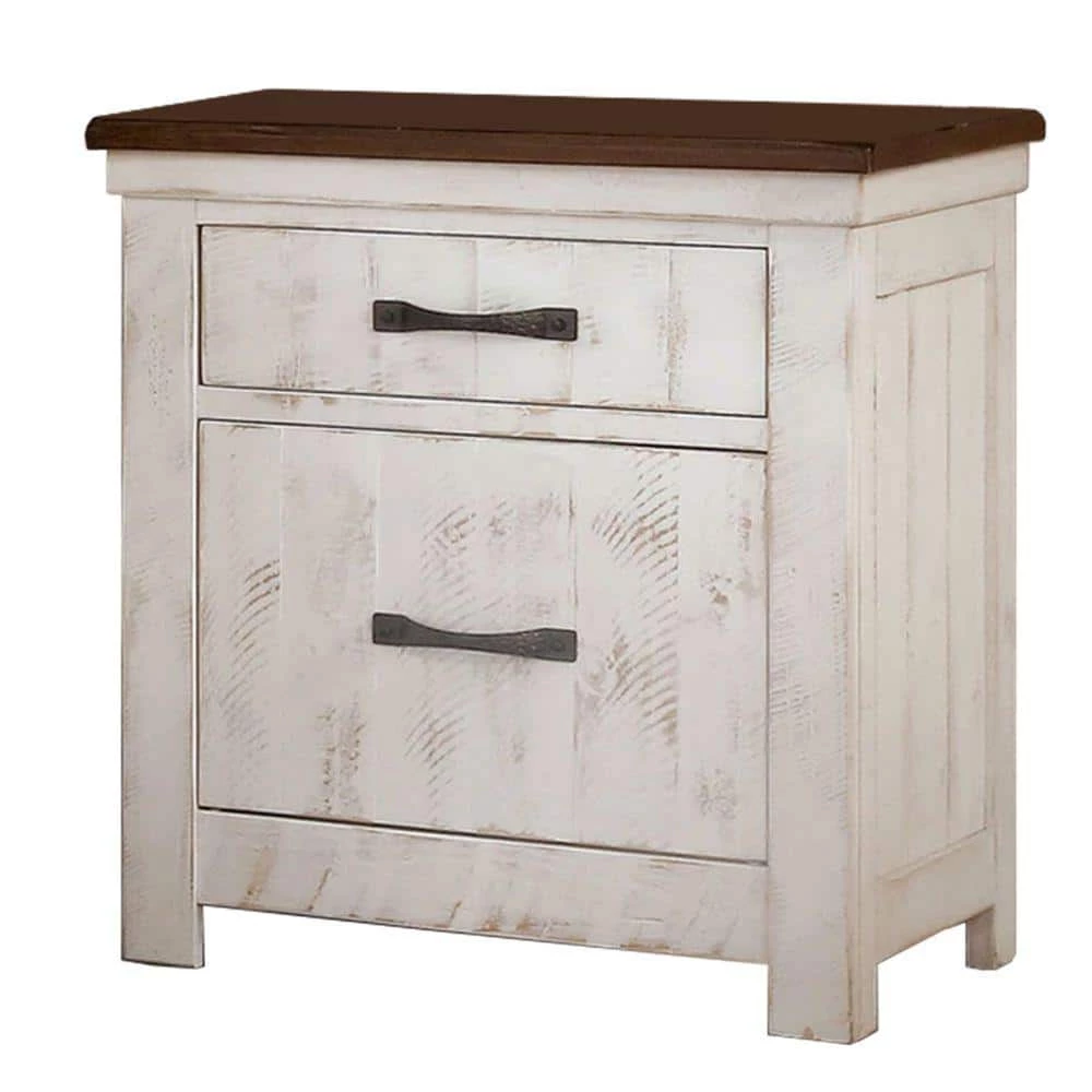 2-Drawer White and Brown Nightstand with Plank Design 32.3 in. H x 20.5 in. W x 27 in. L by Benjara 1 2-Drawer White and Brown Nightstand with Plank Design 32.3 in. H x 20.5 in. W x 27 in. L by Benjara