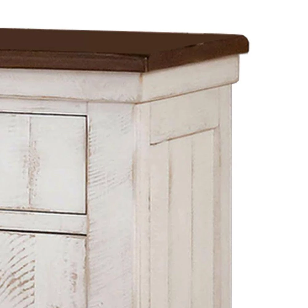 2-Drawer White and Brown Nightstand with Plank Design 32.3 in. H x 20.5 in. W x 27 in. L by Benjara 2 2-Drawer White and Brown Nightstand with Plank Design 32.3 in. H x 20.5 in. W x 27 in. L by Benjara - Image 2