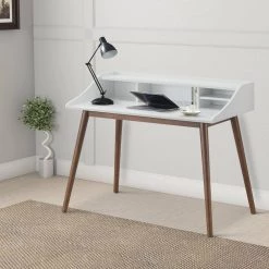 44.5 in. W Rectangular White and Brown Wooden Writing Desk with 4 Open Compartments by Benjara -Cheap Benjara Store white and brown benjara writing desks bm242017 31 1000