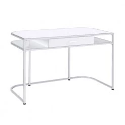 47.25 in. W Rectangular White and Chrome Wooden Writing Desk with 1-Drawer and 2-Compartments by Benjara