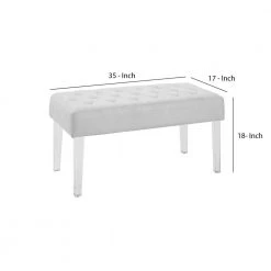 White and Clear Tufted Fabric Upholstered Bench with Acrylic Legs (18 in. x 35 in. x 17 in.) by Benjara -Cheap Benjara Store white and clear benjara bedroom benches bm143996 1f 1000