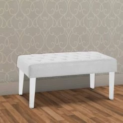 White and Clear Tufted Fabric Upholstered Bench with Acrylic Legs (18 in. x 35 in. x 17 in.) by Benjara -Cheap Benjara Store white and clear benjara bedroom benches bm143996 44 1000