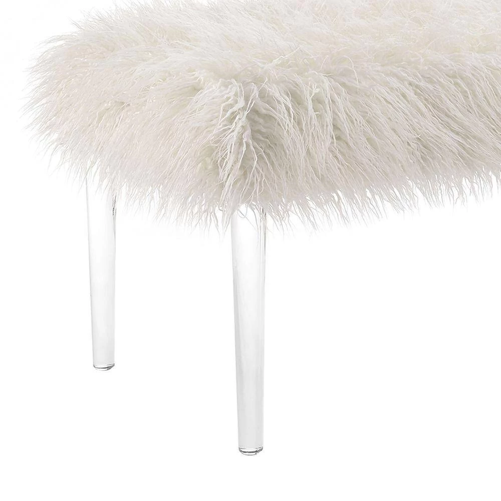 Luxurious 42 in. W Clear and White Faux Fur Upholstered Bench with Tapered Legs by Benjara 3 Luxurious 42 in. W Clear and White Faux Fur Upholstered Bench with Tapered Legs by Benjara - Image 3