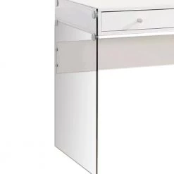 Contemporary 23.5 in. Clear and White Metal Writing Desk with Glass Sides by Benjara -Cheap Benjara Store white and clear benjara writing desks bm159095 1f 1000