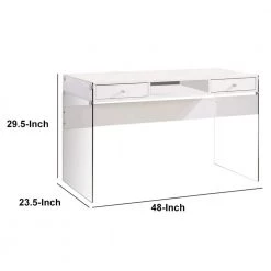 Contemporary 23.5 in. Clear and White Metal Writing Desk with Glass Sides by Benjara -Cheap Benjara Store white and clear benjara writing desks bm159095 44 1000