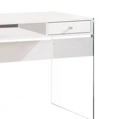 Contemporary 23.5 in. Clear and White Metal Writing Desk with Glass Sides by Benjara -Cheap Benjara Store white and clear benjara writing desks bm159095 c3 1000