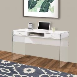 Contemporary 23.5 in. Clear and White Metal Writing Desk with Glass Sides by Benjara -Cheap Benjara Store white and clear benjara writing desks bm159095 fa 1000