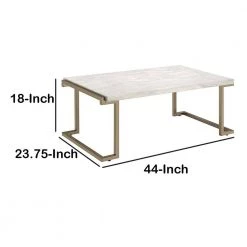 44 in. White/Gold Large Rectangle Marble Coffee Table with Metal Base with Storage by Benjara -Cheap Benjara Store white and gold benjara coffee tables bm185797 fa 1000