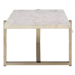 44 in. White/Gold Large Rectangle Marble Coffee Table with Faux Marble Top by Benjara -Cheap Benjara Store white and gold benjara coffee tables bm194439 1f 1000
