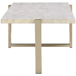 44 in. White/Gold Large Rectangle Marble Coffee Table with Faux Marble Top by Benjara -Cheap Benjara Store white and gold benjara coffee tables bm194439 44 1000