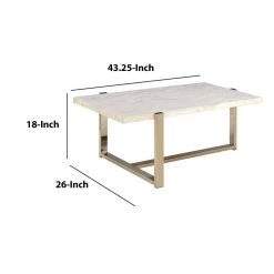 44 in. White/Gold Large Rectangle Marble Coffee Table with Faux Marble Top by Benjara -Cheap Benjara Store white and gold benjara coffee tables bm194439 76 1000