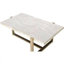 44 in. White/Gold Large Rectangle Marble Coffee Table with Faux Marble Top by Benjara -Cheap Benjara Store white and gold benjara coffee tables bm194439 fa 1000