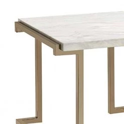 White and Gold Faux Marble Top End Table with Metal Base by Benjara 13 White and Gold Faux Marble Top End Table with Metal Base by Benjara -Cheap Benjara Store white and gold benjara end side tables bm185798 1f 1000