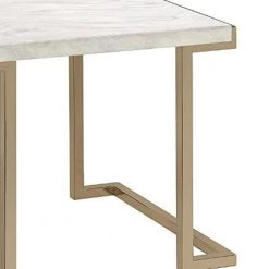 White and Gold Faux Marble Top End Table with Metal Base by Benjara 12 White and Gold Faux Marble Top End Table with Metal Base by Benjara -Cheap Benjara Store white and gold benjara end side tables bm185798 4f 1000